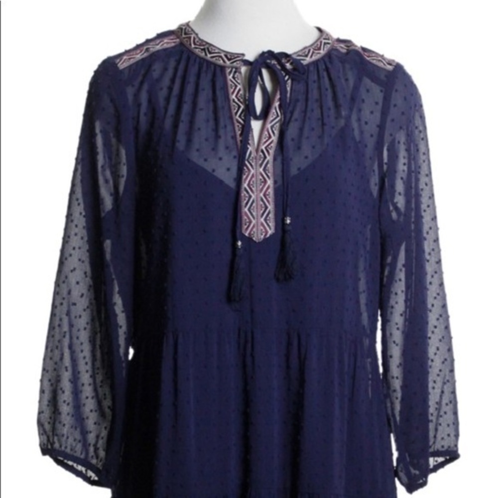 Daniel Rainnn Navy Blue Dotted Swiss Boho Dress XS